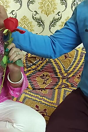 Indian beautiful husband wife celebrate special Valentine week Happy Rose day dirty talk in hindi voice saara give footjob