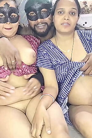 XXX threesome fucking of cheerful Devrani-Jethani after licking pussy